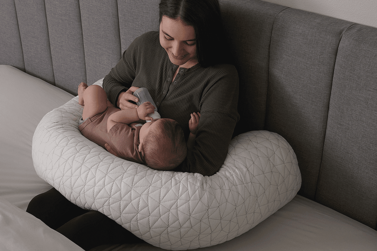 Mom, baby, and maternity pillow