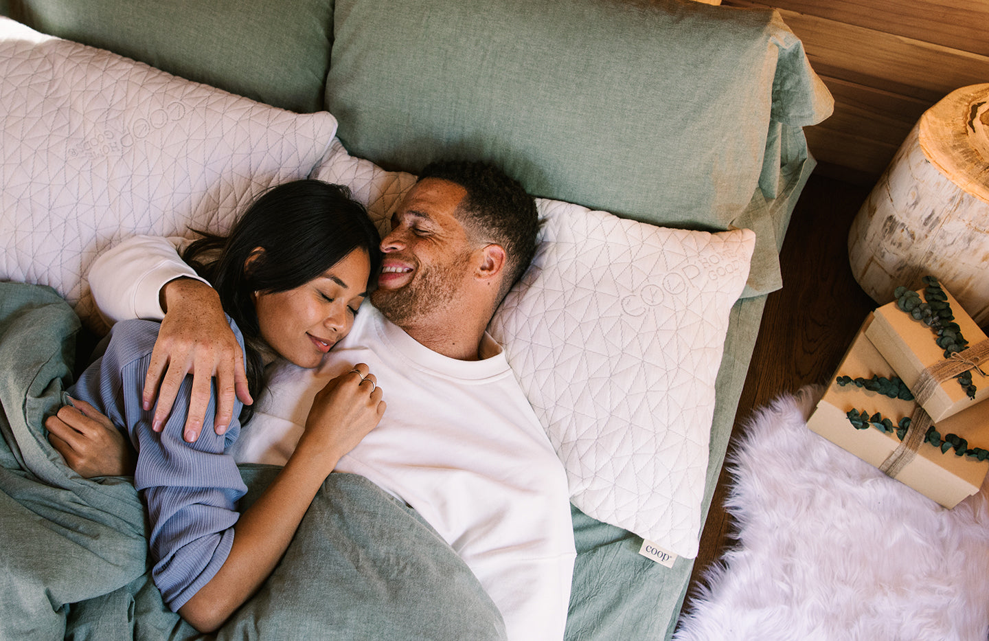 Holiday couple snuggling